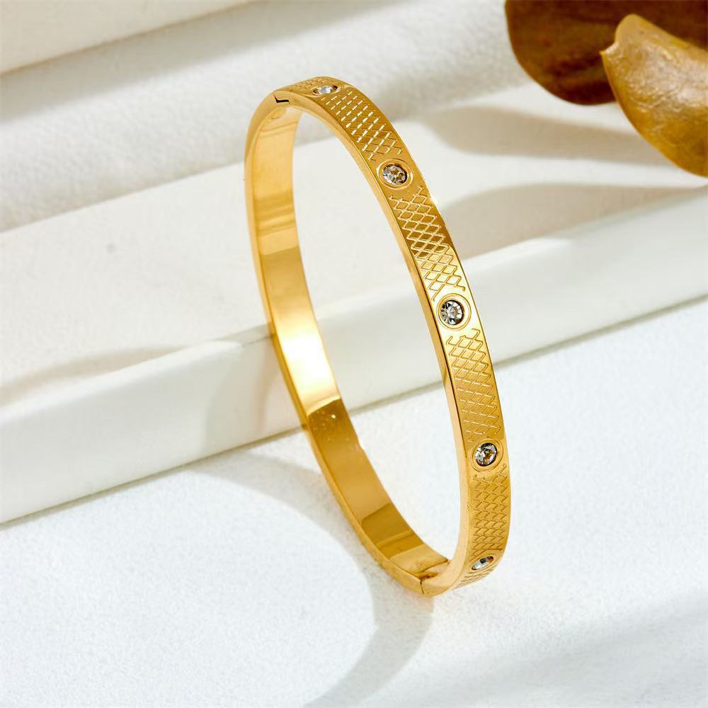 Planderful Jewelry Stainless Steel Zircon Open Bracelet For Women European Inspired Minimalist Luxury