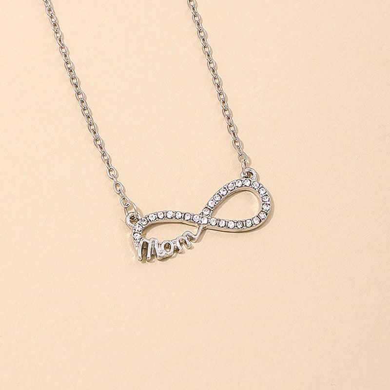 Double Ring Mama Letter Pendant Necklace - Elegant Metal Clavicle Chain for Everyday Wear