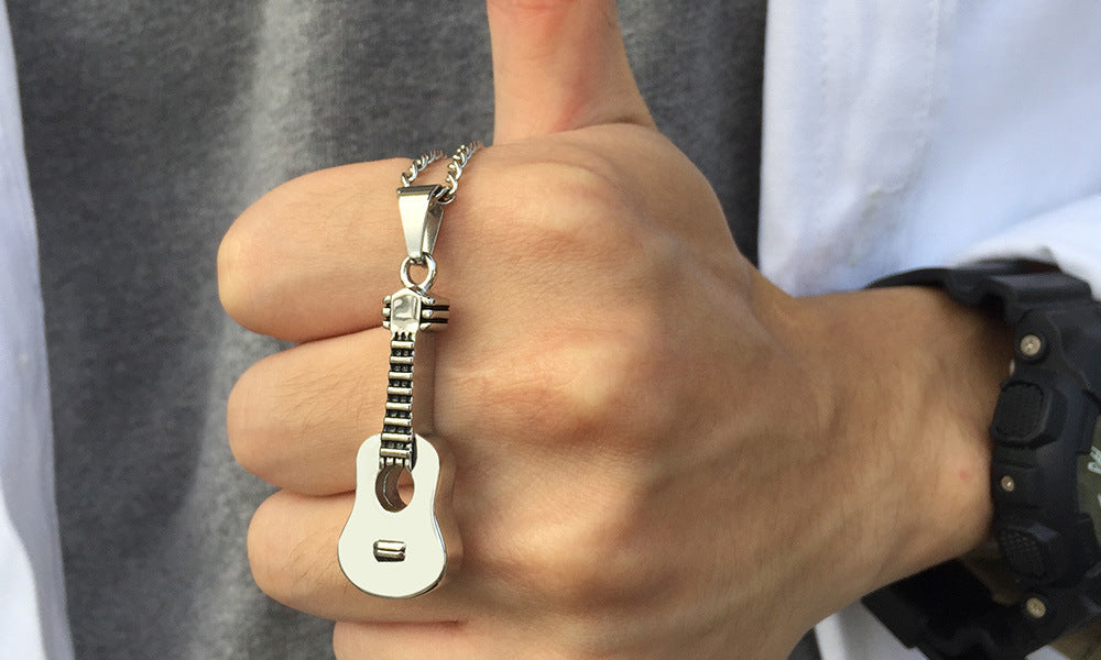 Titanium Steel Openable Urn Guitar Pendant Necklace for Men