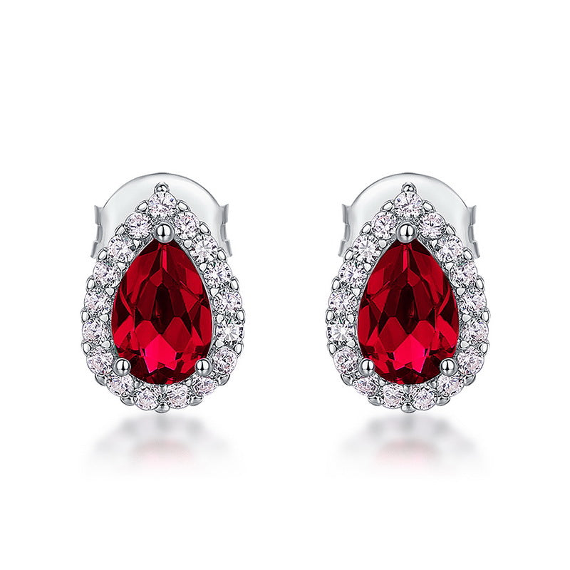 S925 Sterling Silver Lab-Grown Gemstone Teardrop Stud Earrings