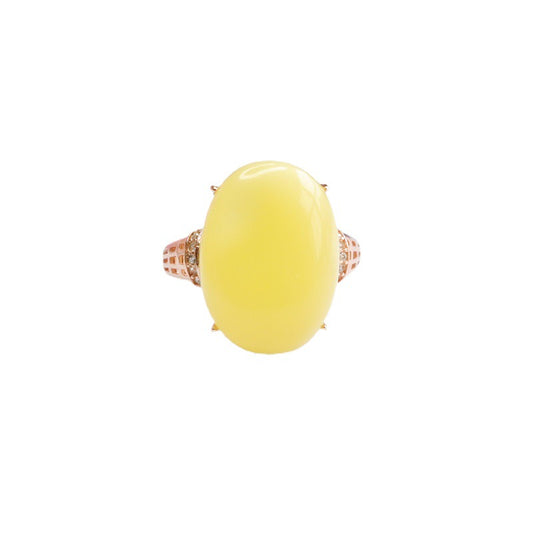 Yellow Amber Beeswax Sterling Silver Ring from Planderful Collection