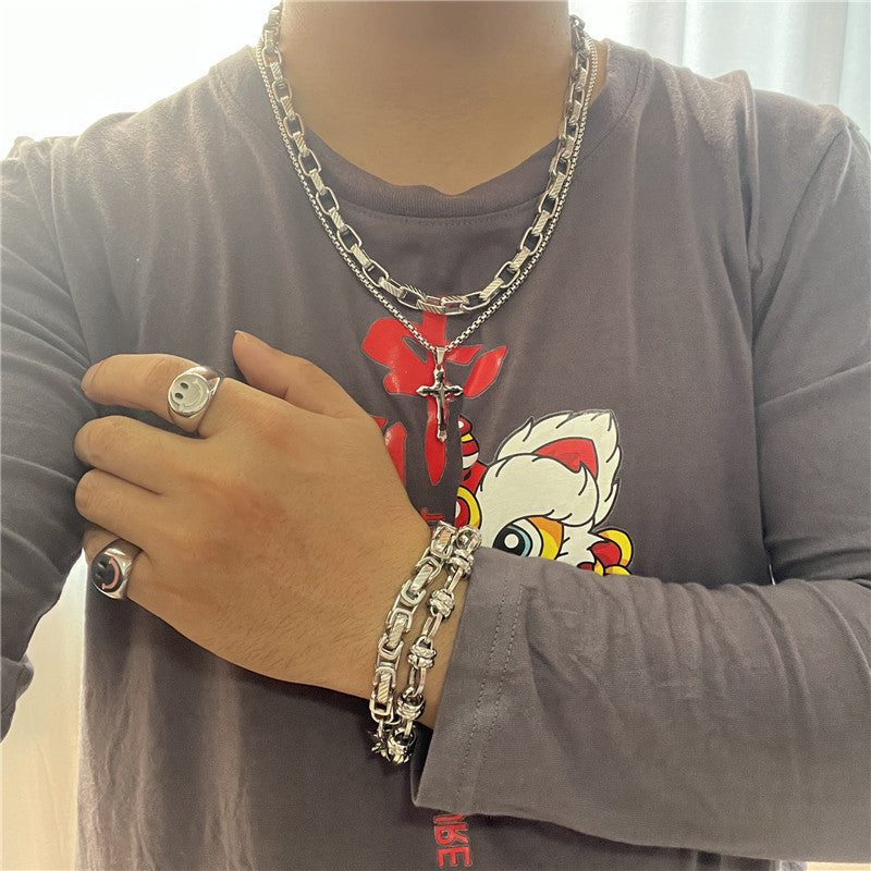 Personalized Retro Titanium Steel Cross Pendant Necklace for Men - Trendy Stainless Steel Design