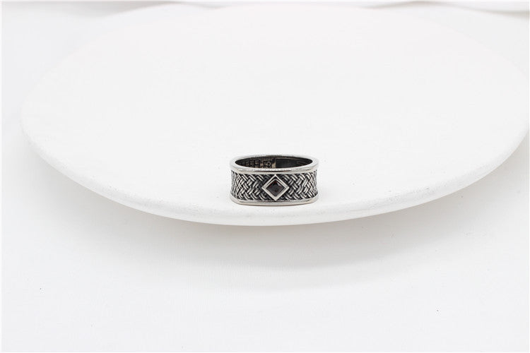 Retro European and American Punk Square Zircon Men's Titanium Steel Ring
