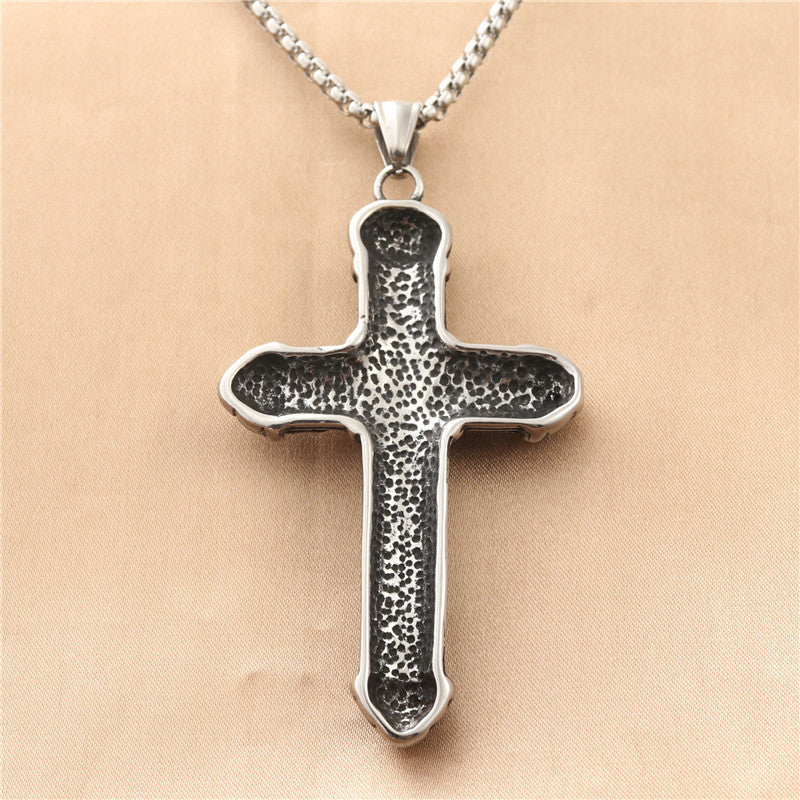 Men's Retro Punk Titanium Steel Flower Cross Pendant Necklace