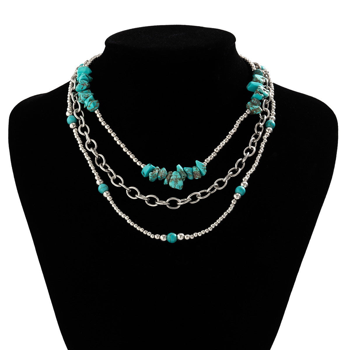 National Wind Turquoise Necklace Set with Retro Pendant