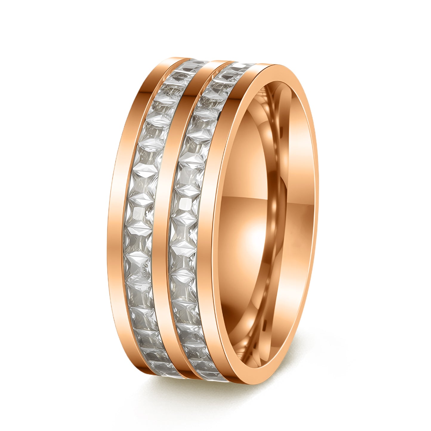 Planderful Everyday Genie Zircon Inlaid Gypsy Ring Stainless Steel Unisex Rose Gold Bold Statement