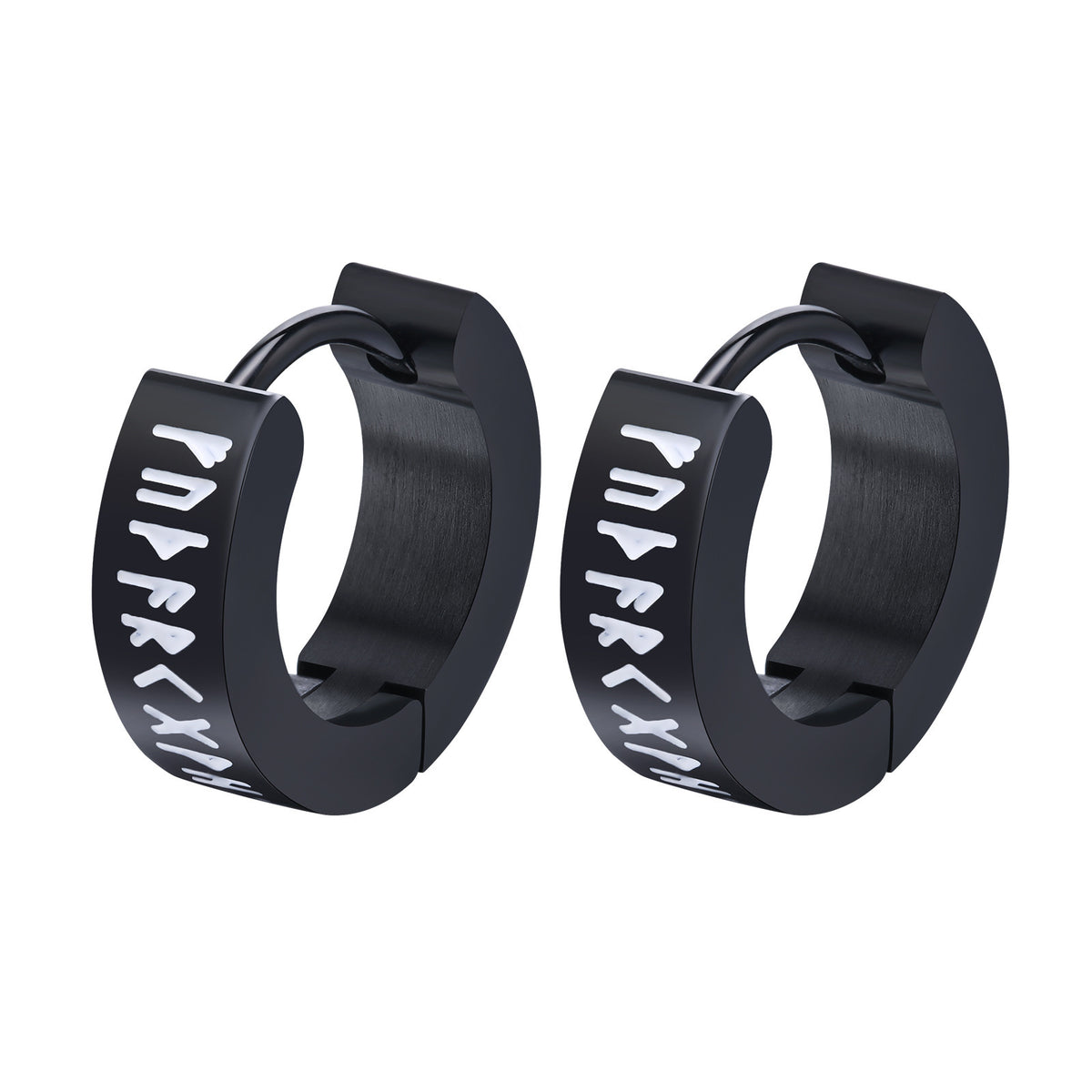 Black Viking Rune Stainless Steel Hoop Earring — Single