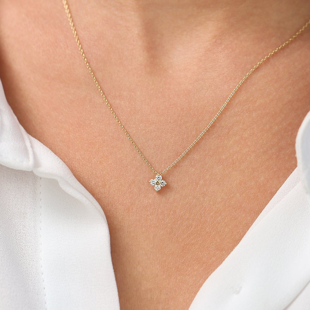 925 Sterling Silver Plated 14k Gold Inlaid Zircon Four-Leaf Clover Flower Pendant Necklace Daily