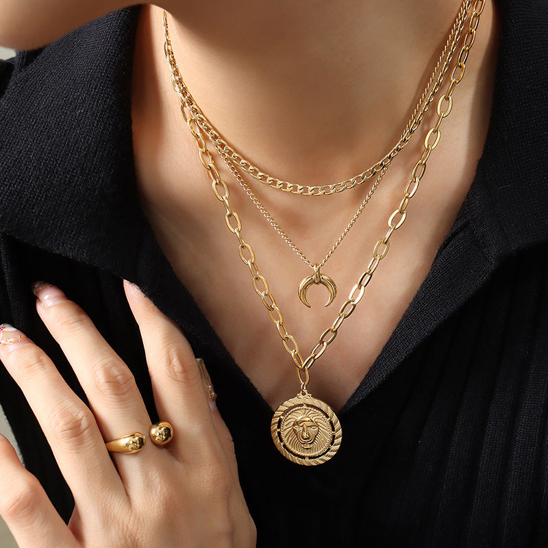 Regal Gold-Plated Moon Lion Necklace