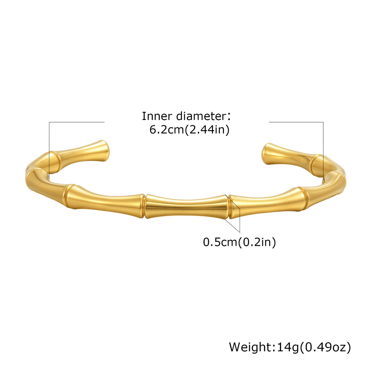 Stainless Steel C-Shaped Bamboo Bracelet Gold