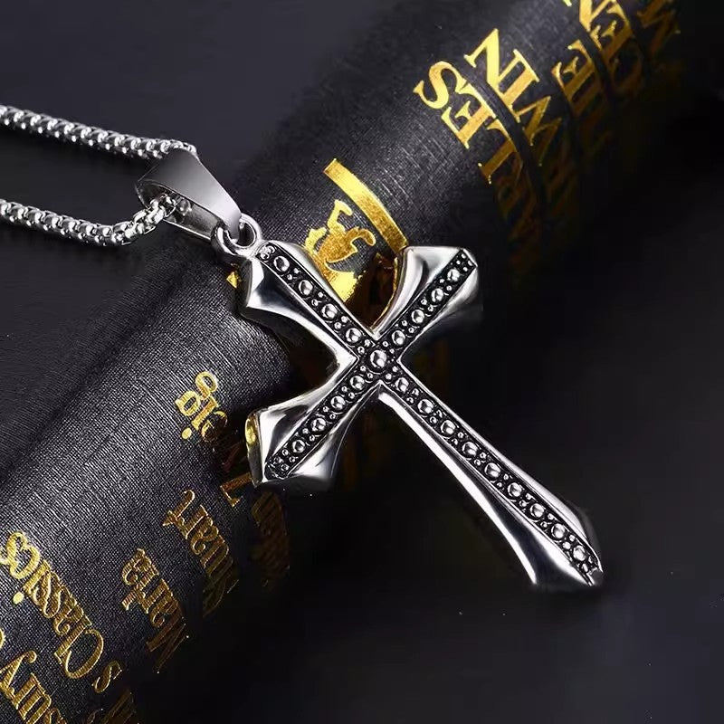 Planderful Jewelry Mens Stainless Steel Cross Necklace Domineering Fashion Pendant For Men
