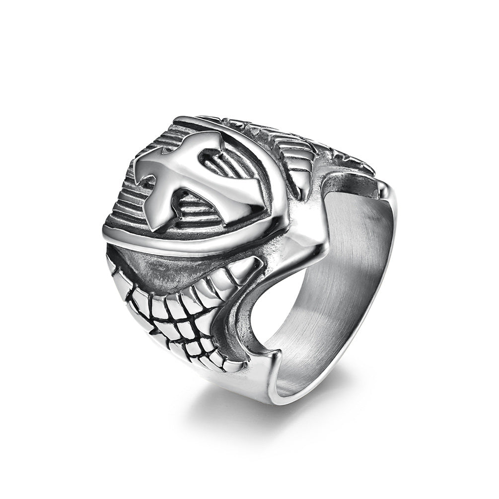 European And American Style Cross Shield Men's Titanium Ring
