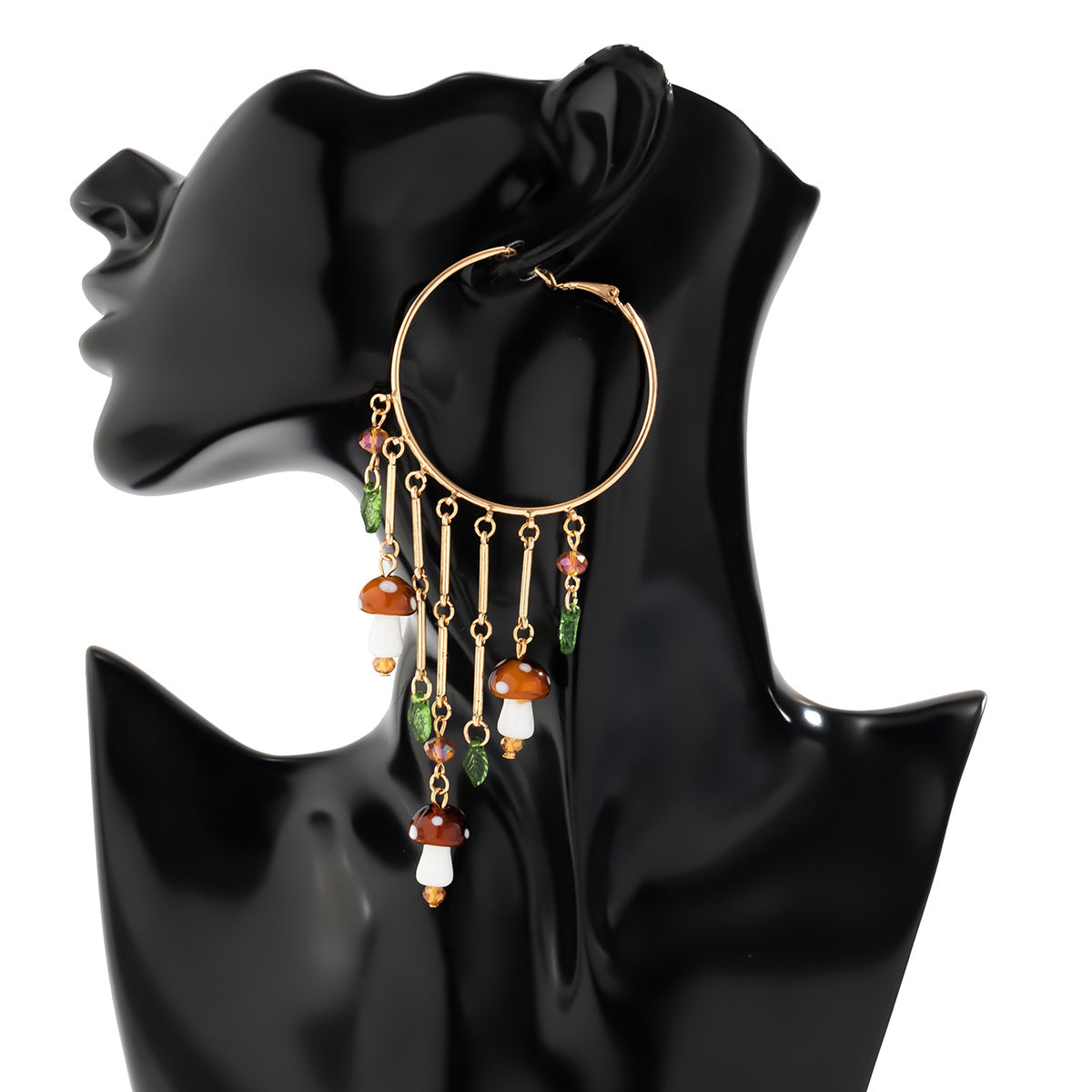 Colorful Mushroom and Leaf Tassel Earrings with Ethnic Handmade Charm