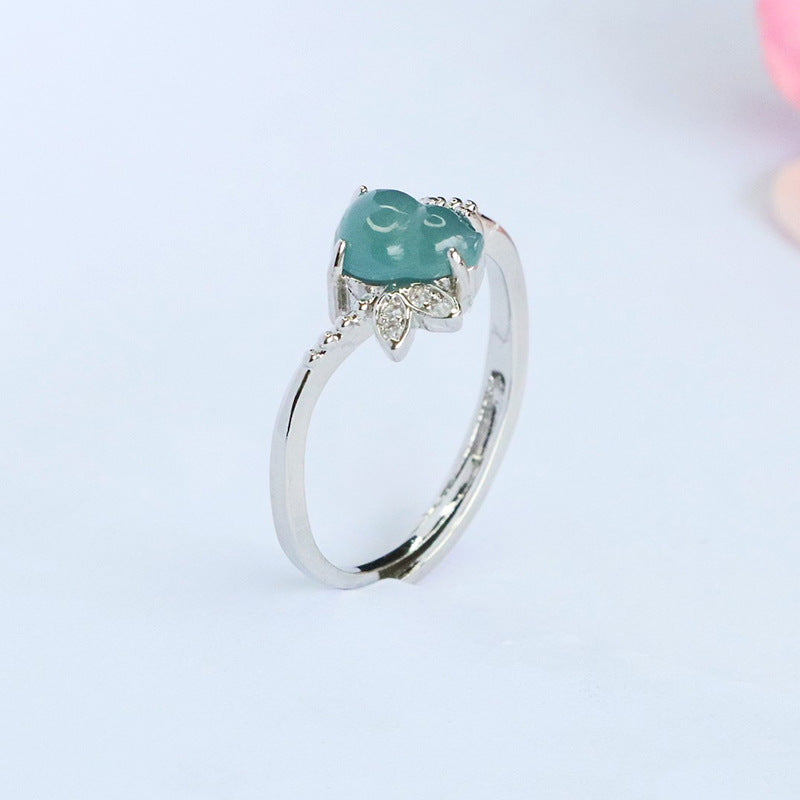Blue Water Jadeite Gourd & Butterfly Ring