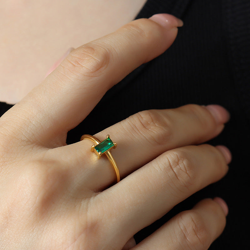 Square Zircon Korean Style Finger Ring with Niche Design