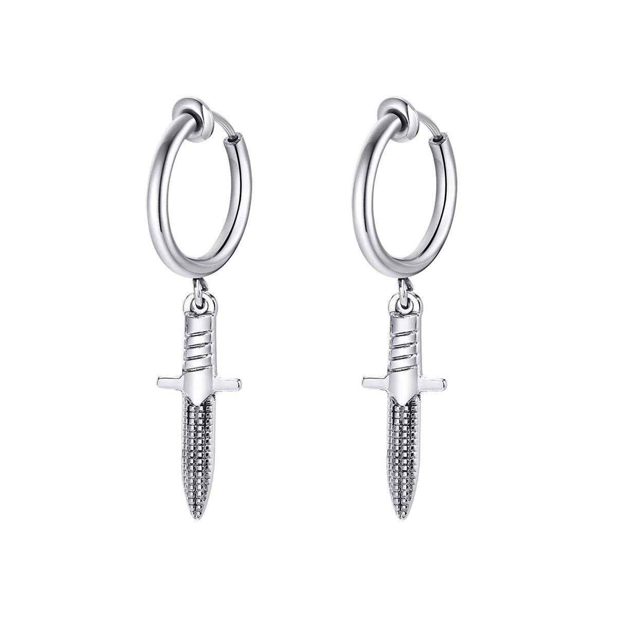 Dagger Charm Hoop Earring — Single Silver Earring