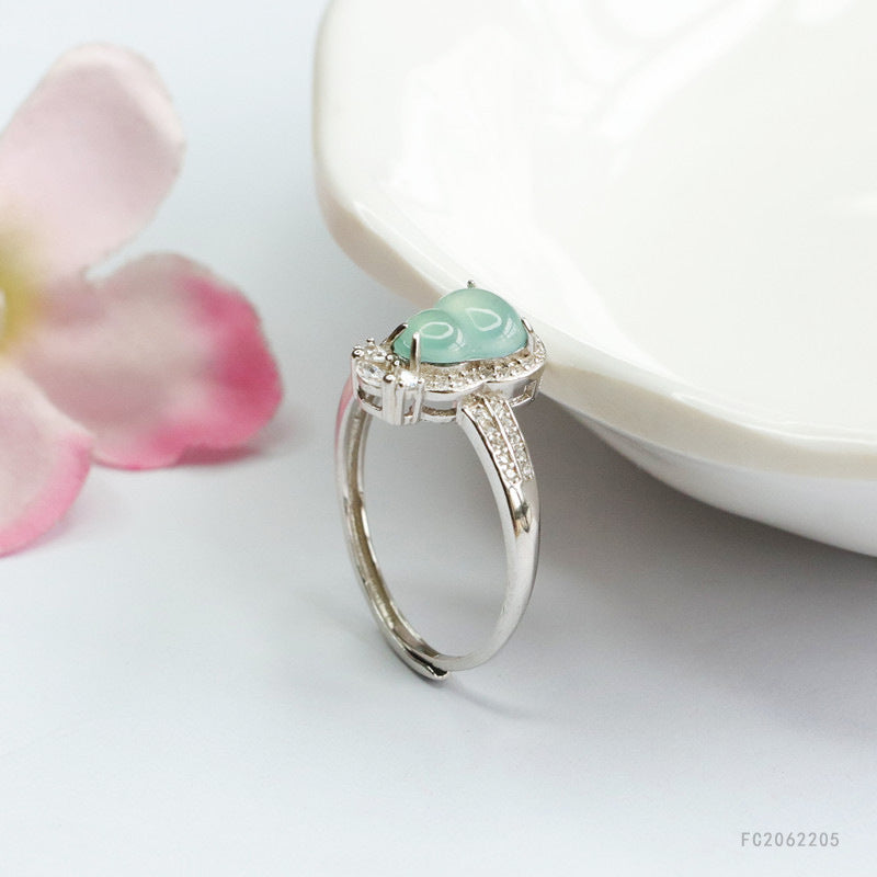Icy Blue Jadeite Gourd 925 Silver Ring
