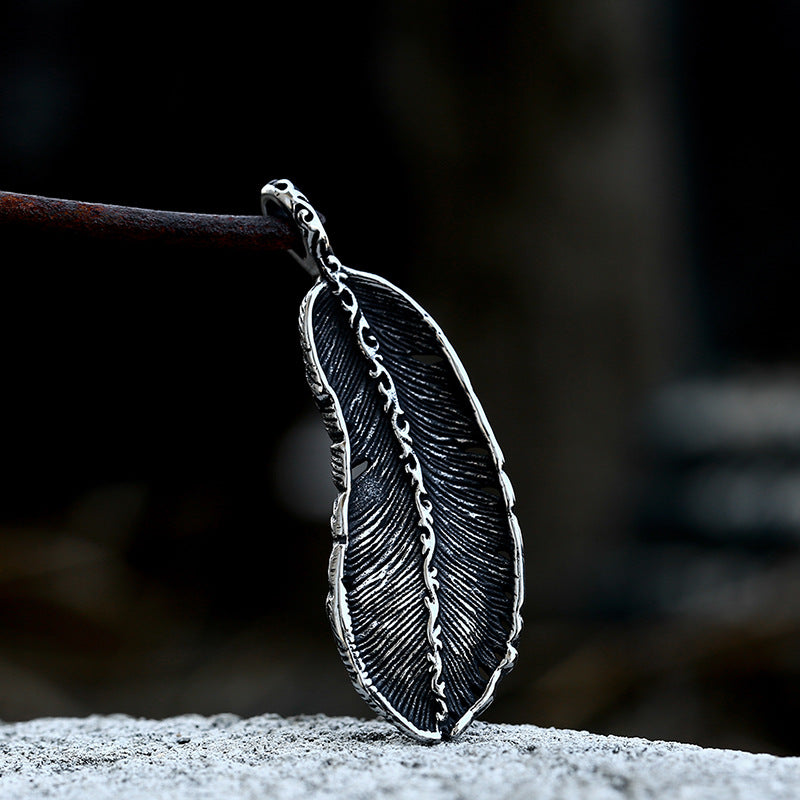 Retro Japanese-Korean Style Titanium Steel Feather Pendant for Men - Planderful Everyday Genie Collection