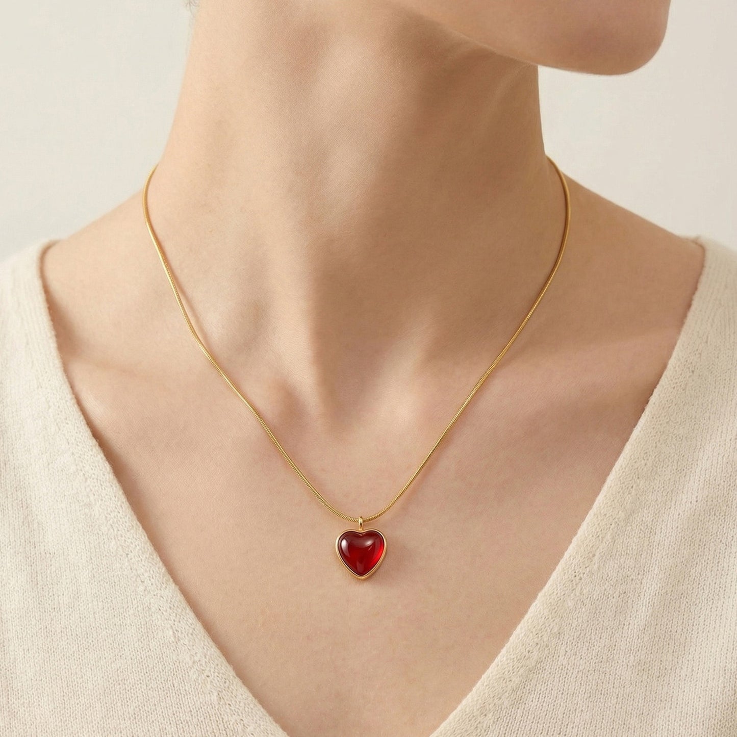 Version Of Stainless Steel Heart-Shaped Love Round Snake Chain Collarbone Chain Women's Necklace