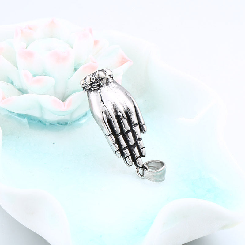 Personalized Retro Titanium Steel Pendant with Gold Buddha Head for Men - New Stainless Steel Jewelry