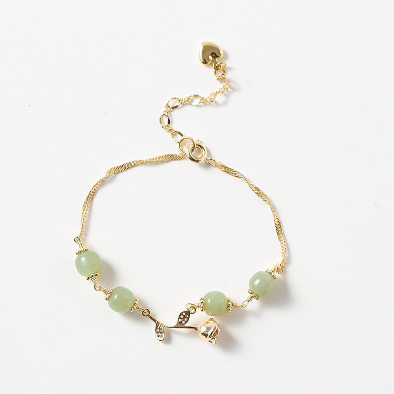 Exquisite Gold-Plated Hetian Jade Bracelet with Sterling Silver Needle