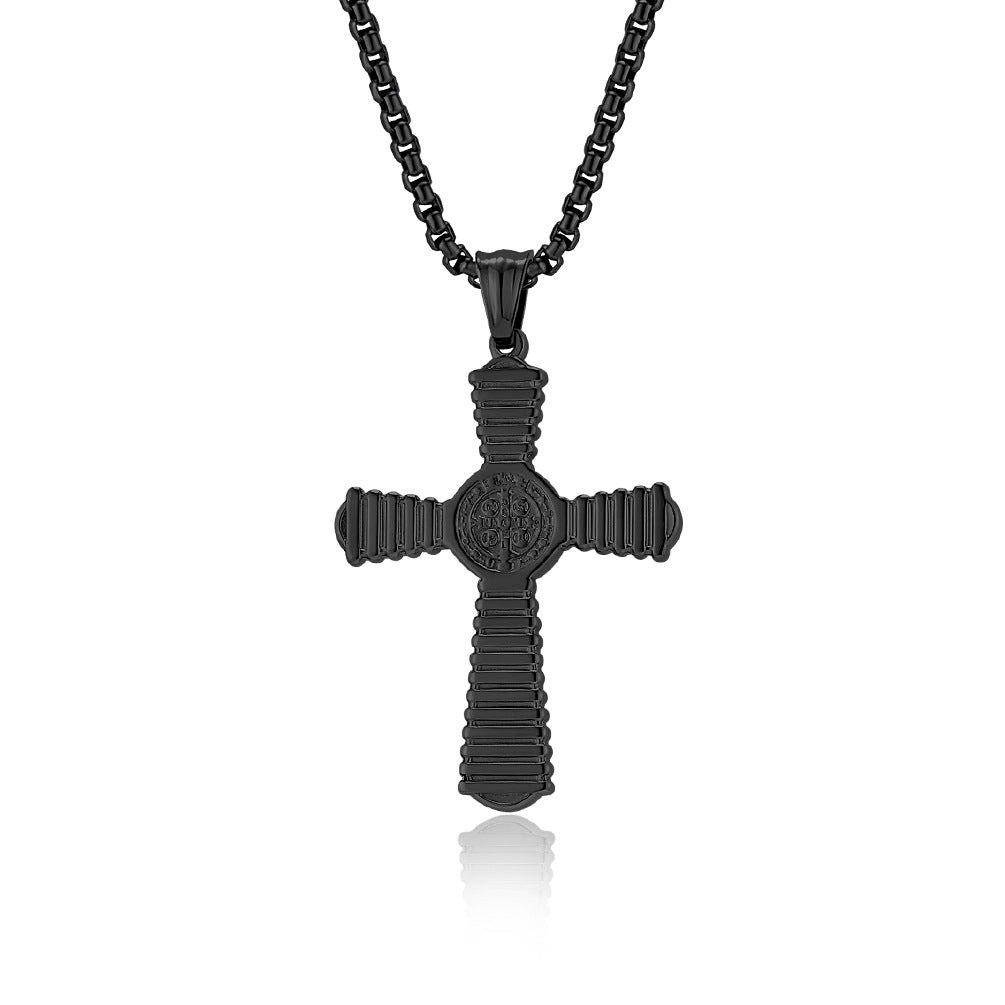European and American Saint Benedict Exorcist Titanium Steel Cross Necklace for Men
