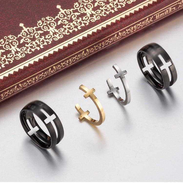 Planderful 2 In 1 Titanium Steel Cross Ring Matte Brushed For Men Everyday Genie Jewelry