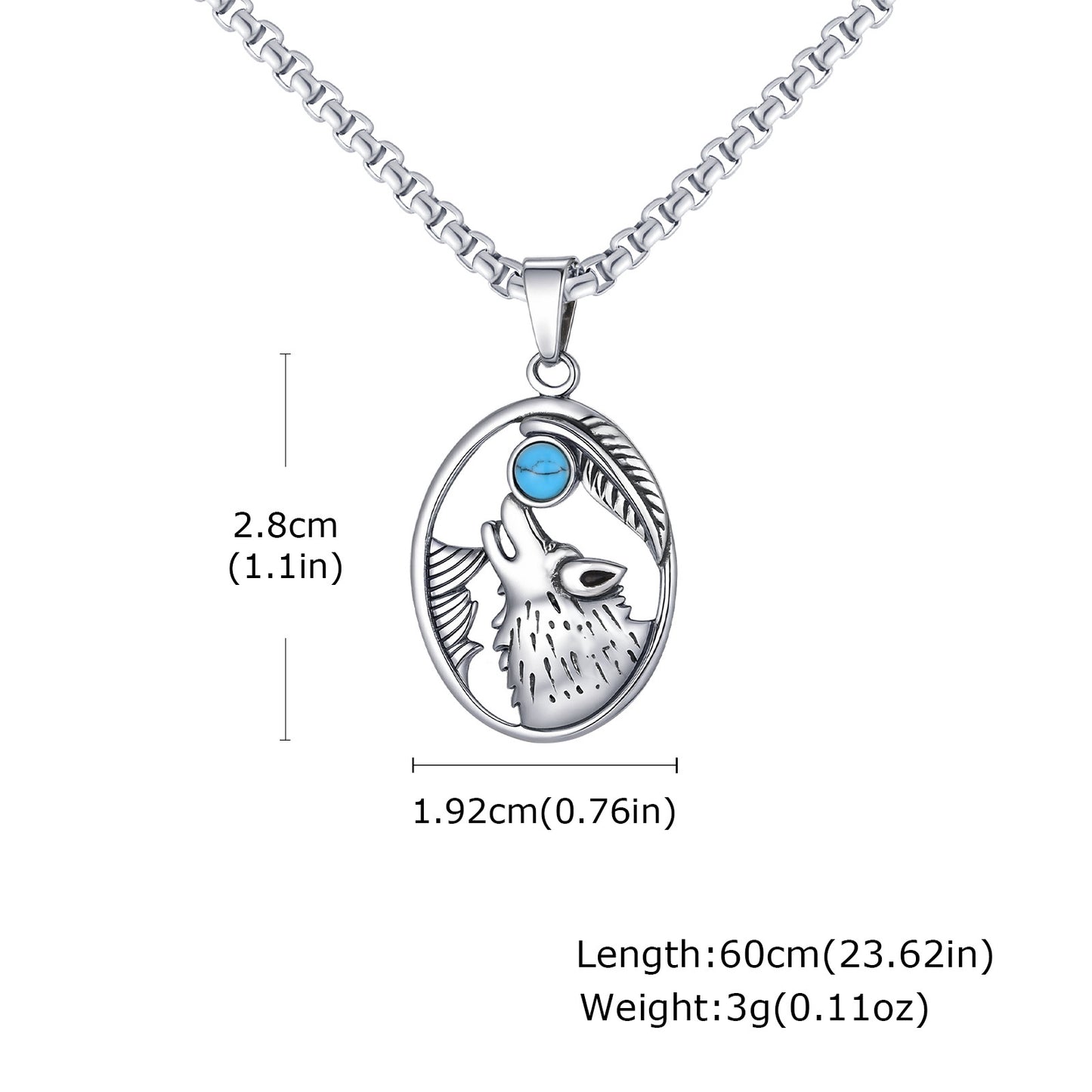 Planderful Wolf Head Turquoise Pendant for Men Hip Hop Style