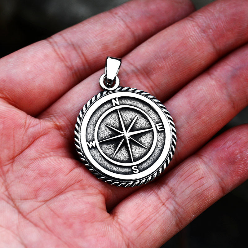 European and American Vintage Compass Titanium Steel Anchor Pendant for Men - Wholesale Jewelry