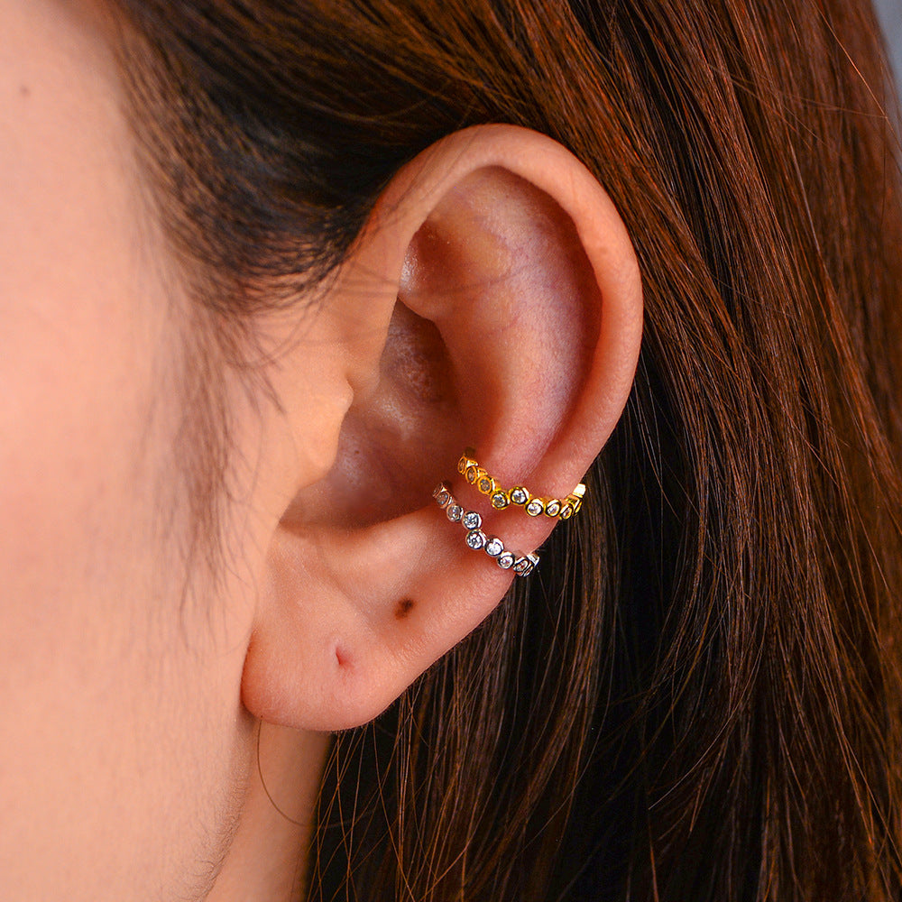 Planderful S925 Sterling Silver Ear Buckle Earrings Geometric Zircon Clip For Modern Women