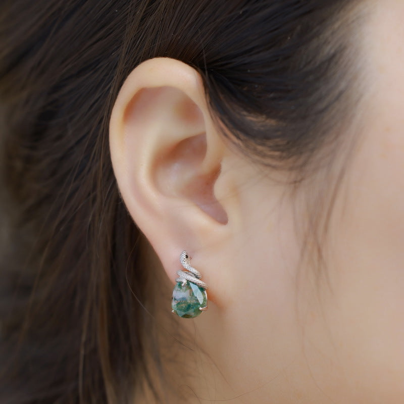 Planderful Winding Snake Earrings – Elegant Sterling Silver with Aquatic Agate
