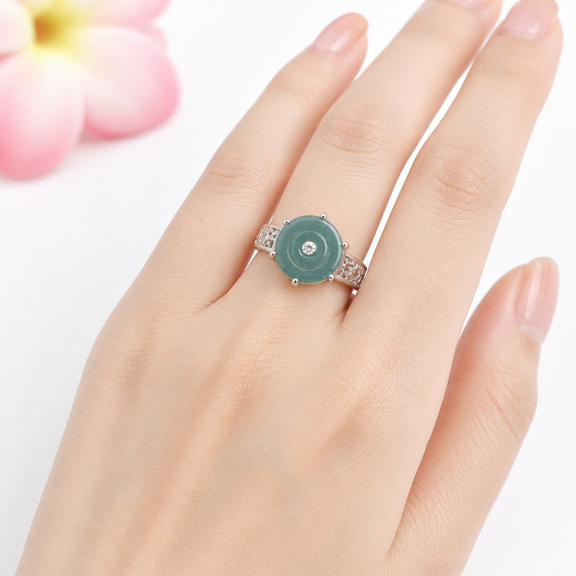 Blue-Water Jadeite Peace Buckle Ring