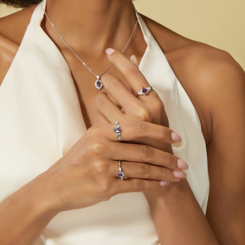 Planderful Jewelry Alexandrite Ring Sterling Silver Geometric