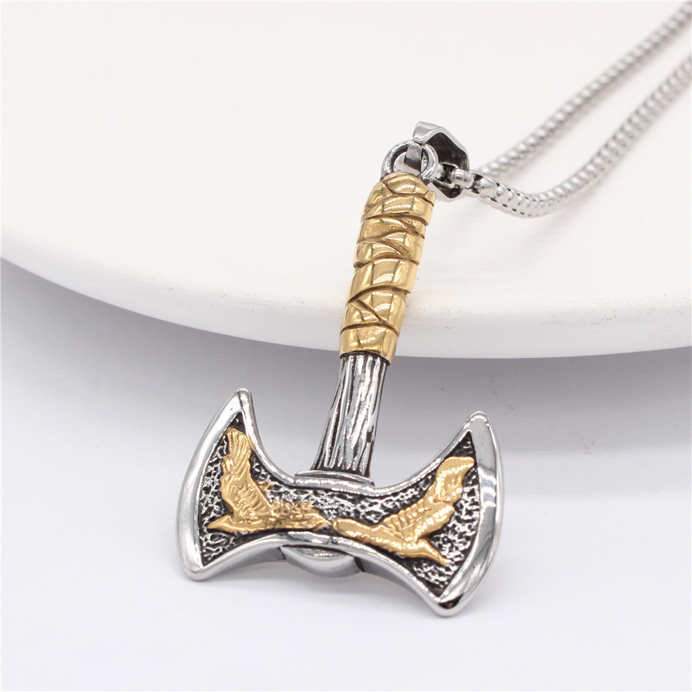 Viking Double Eagle Axe Pendant Titanium Steel Unisex Protection Statement Planderful