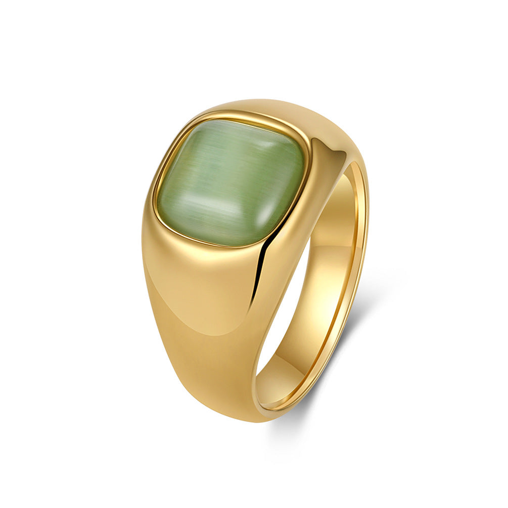 Stainless Steel Opal Gold-Plated Ring