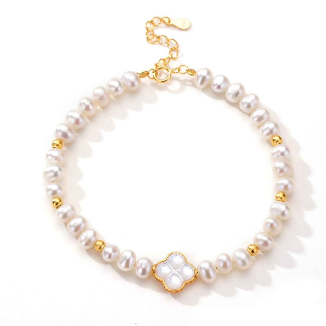 Freshwater Pearl Four-Leaf Clover Necklace