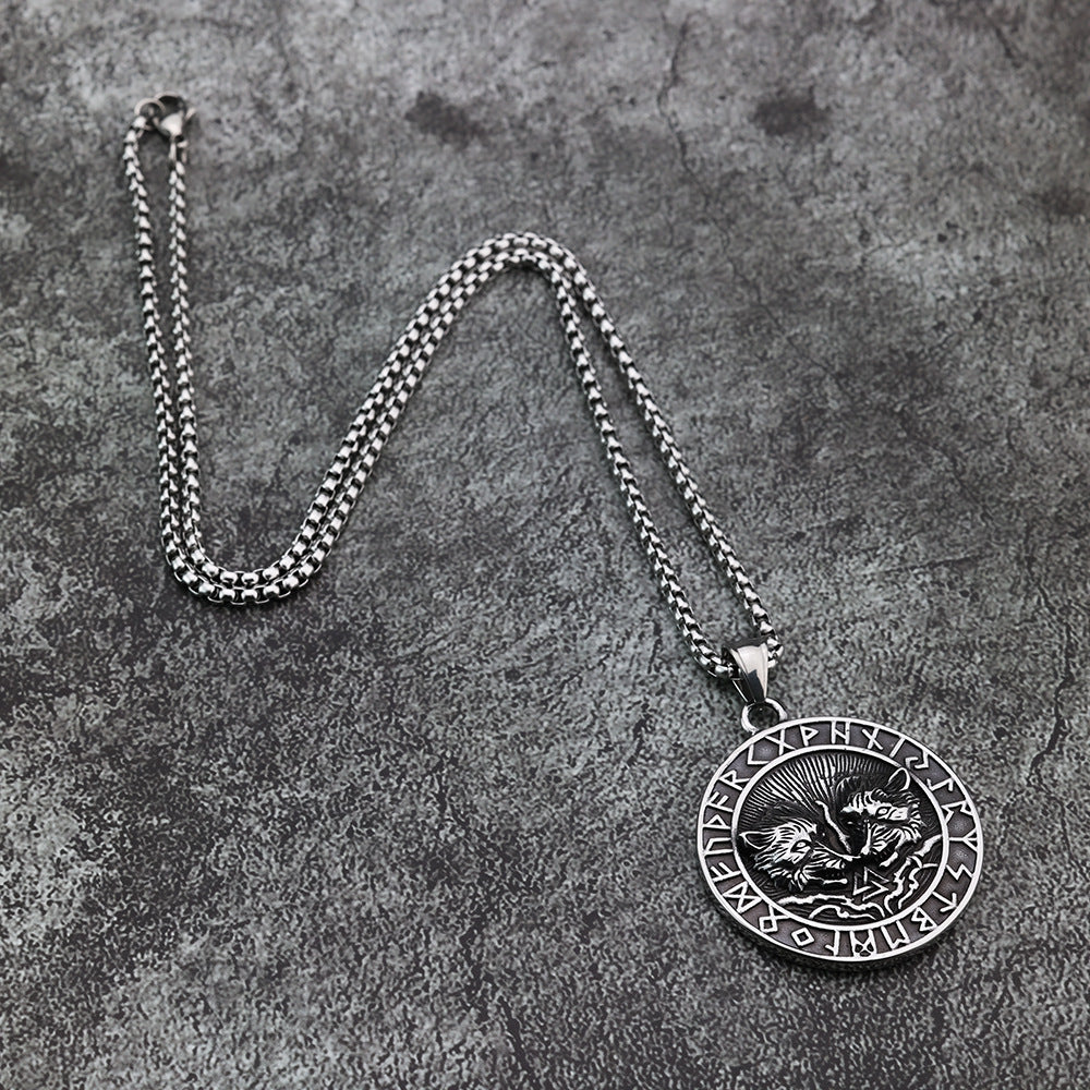 Nordic Viking Fashion Animal Double Wolf Rune Pendant Jewelry