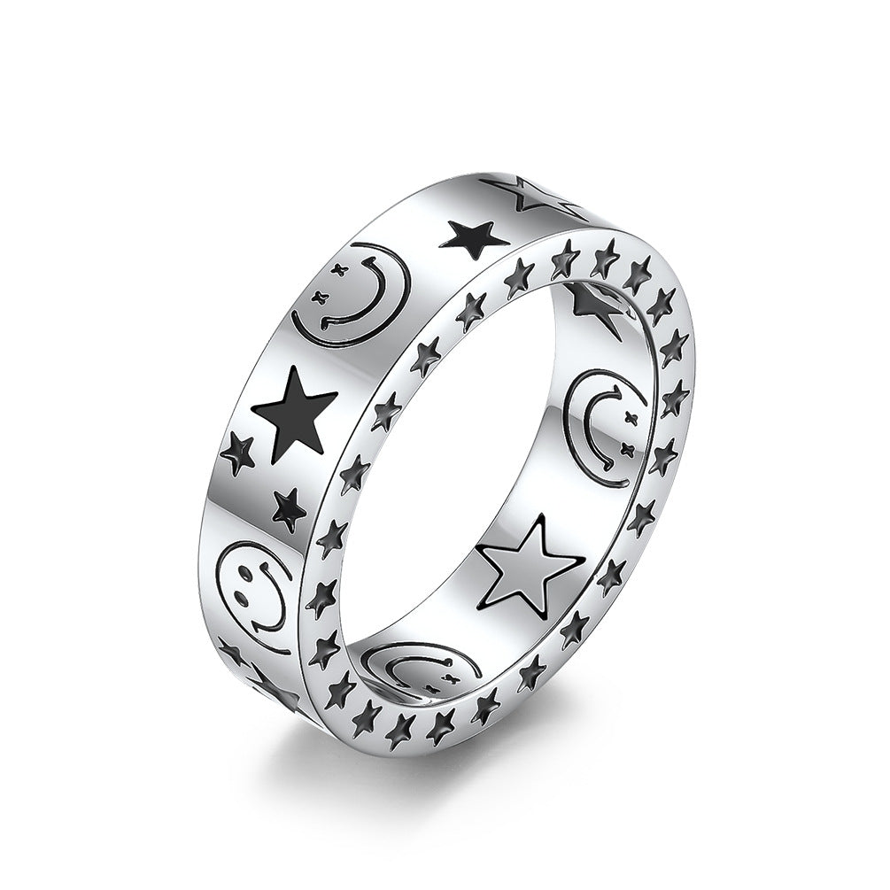 Planderful Stainless Steel Star Moon Smile Ring For Trendy Hipster Couples Everyday Wear