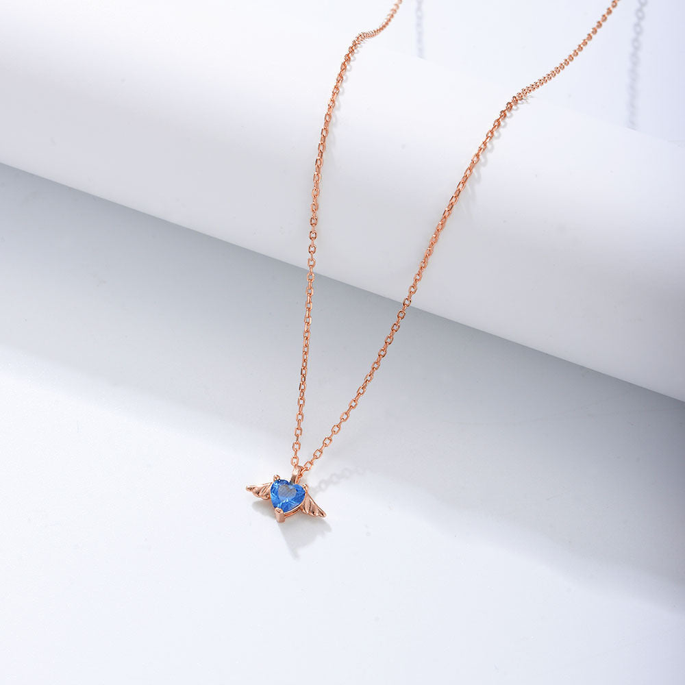 S925 Silver Angel Wing Necklace, Wing-Shaped Zircon Pendant