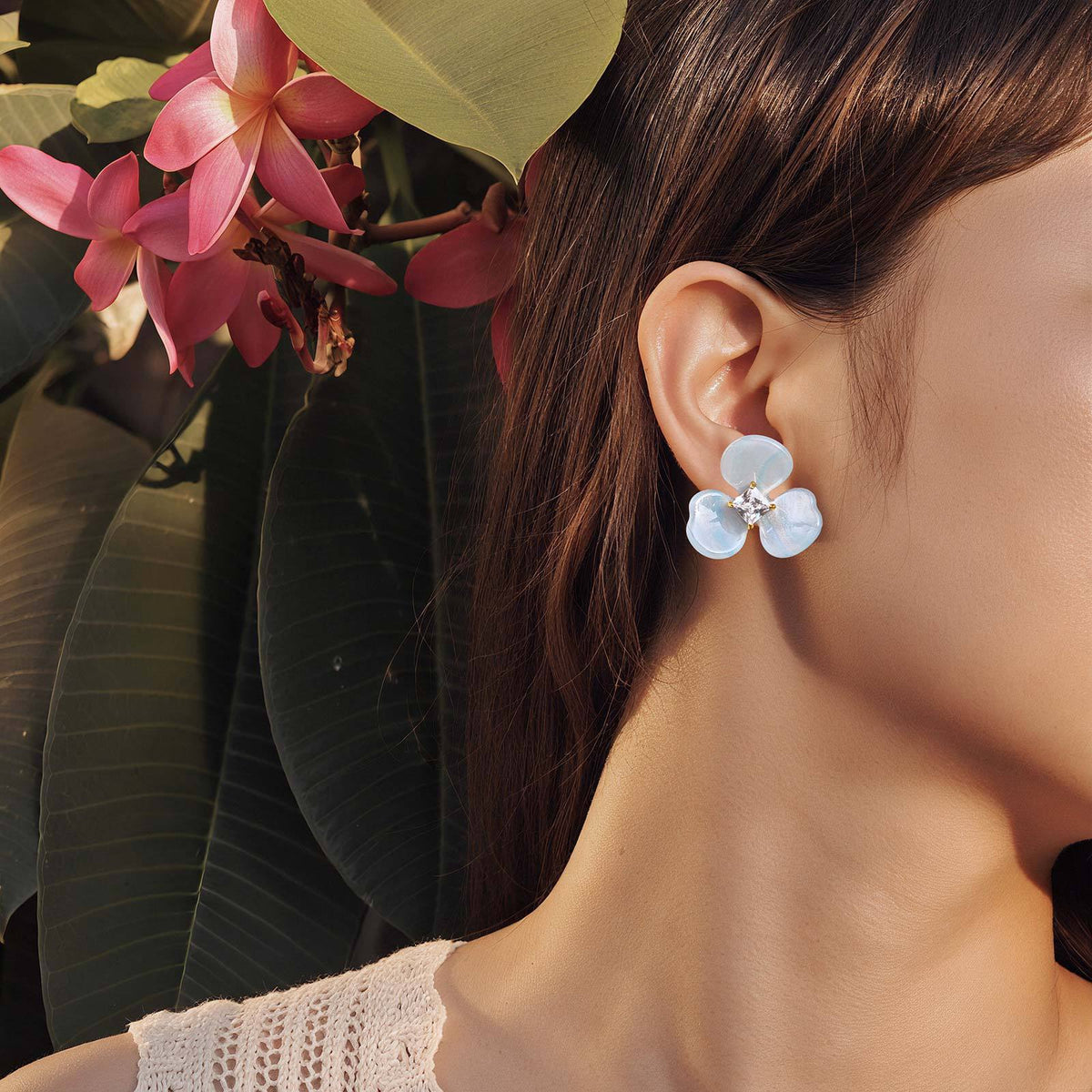 Stainless Steel Zircon Floral Earrings