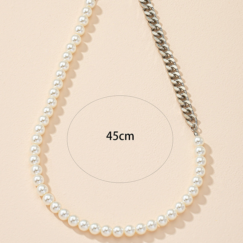 Pearlescent Charm Collar Necklace with Unique Patchwork Design