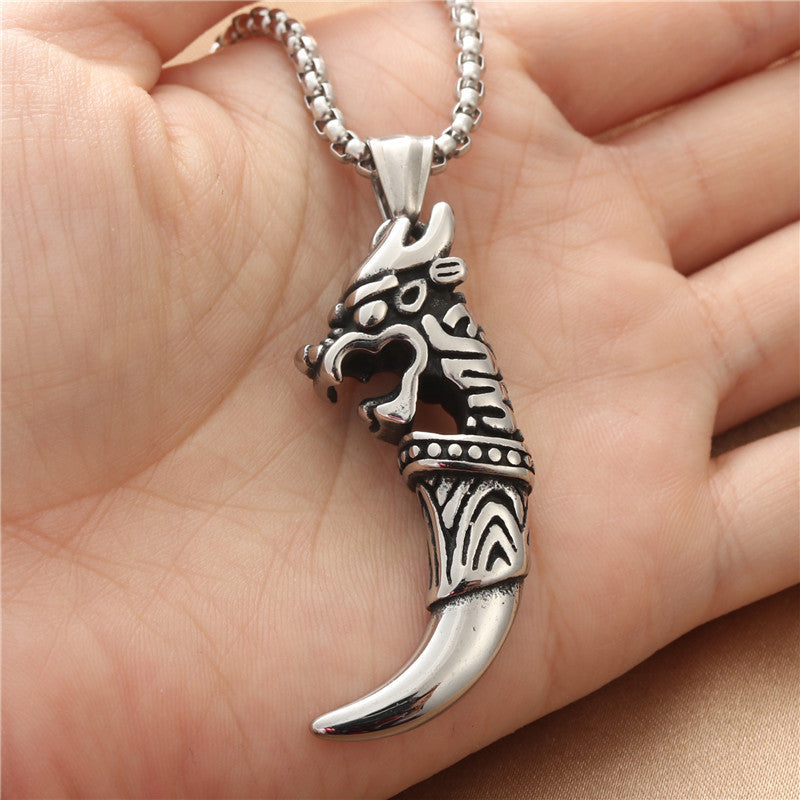 Personalized Titanium Steel Lion Fangs Pendant Necklace - Retro Punk Style for Men