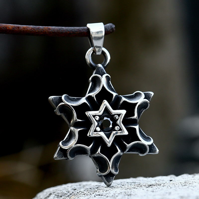 Titanium Steel Retro Punk Six-Pointed Star Pendant for Men with Stone Accent