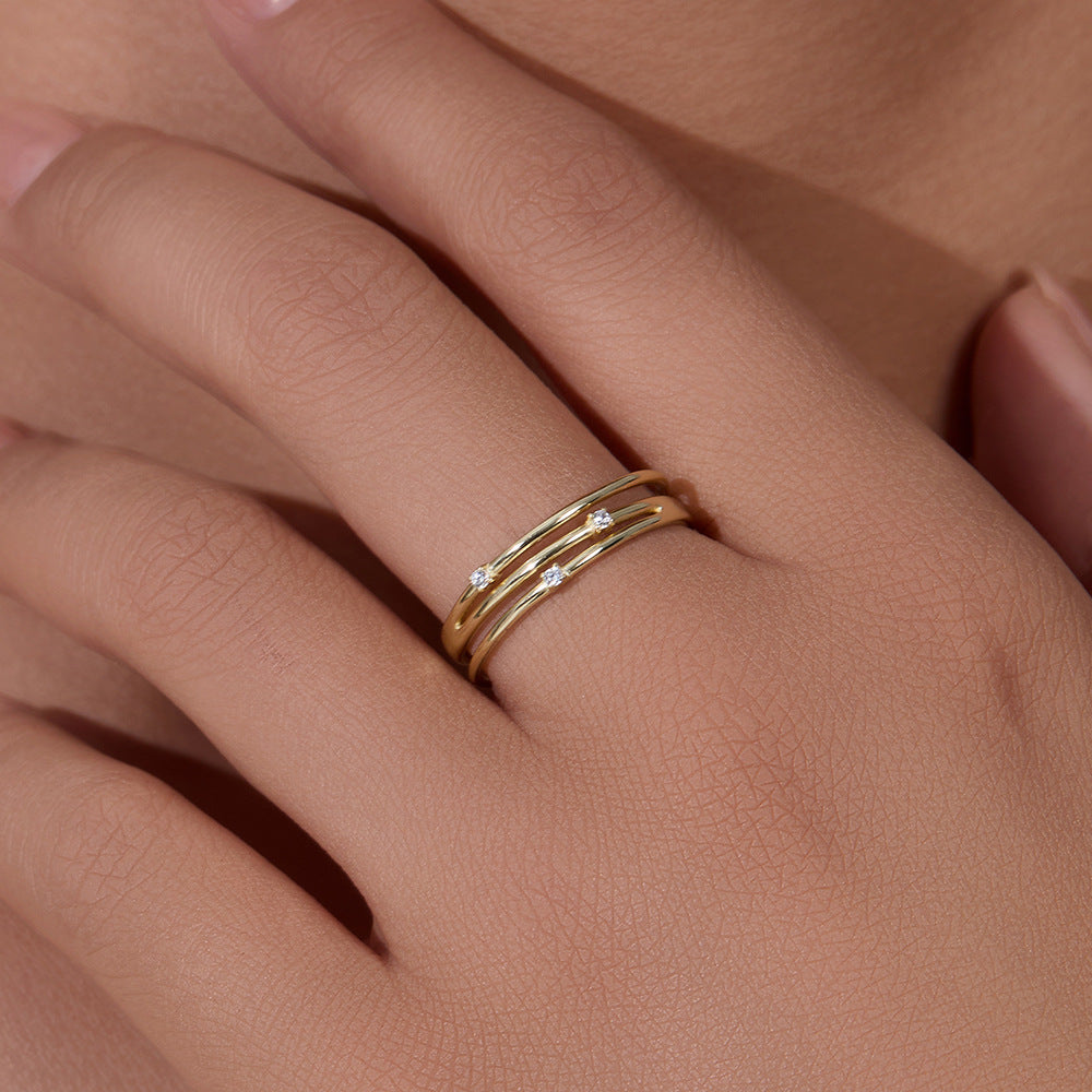 S925 Pure Silver Multi-Layer Hollow Zircon Ring Cool Wind Zircon Index Finger Ring
