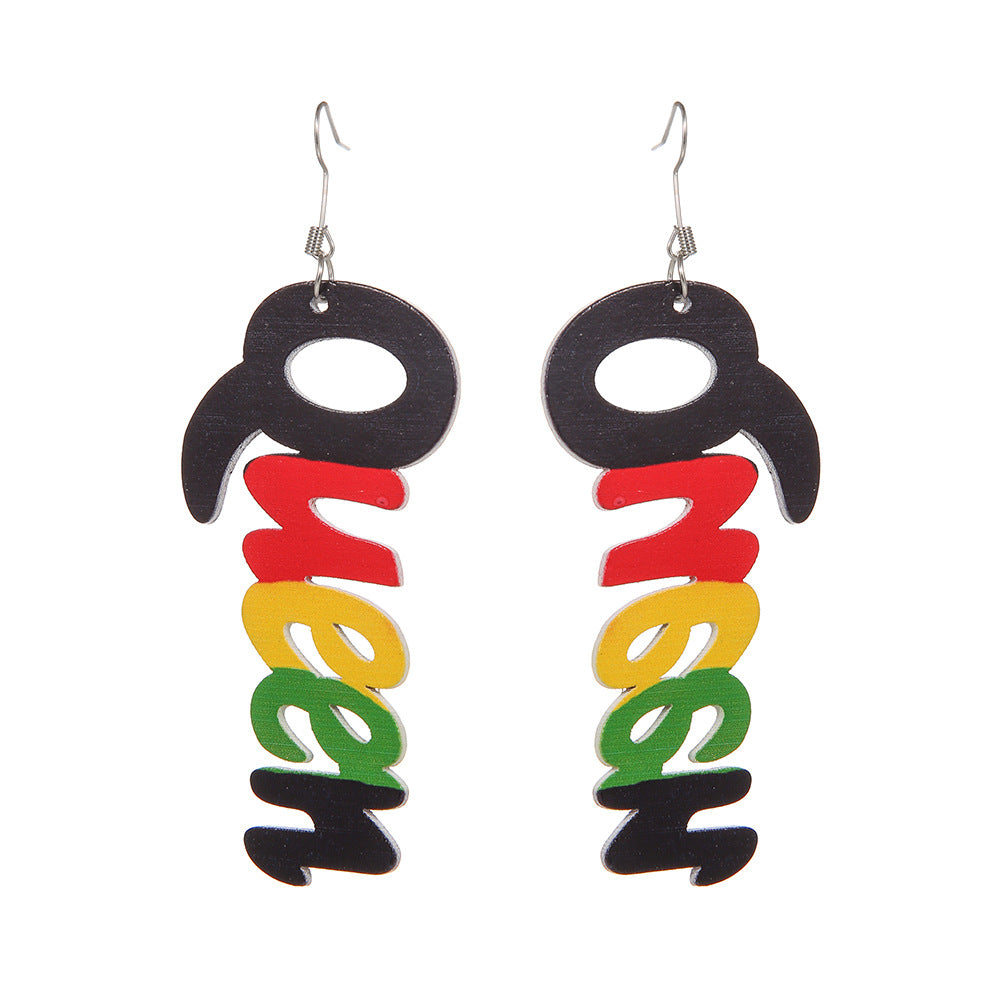 Multicolored Wooden Africa Map Drop Earrings - Vienna Verve Collection