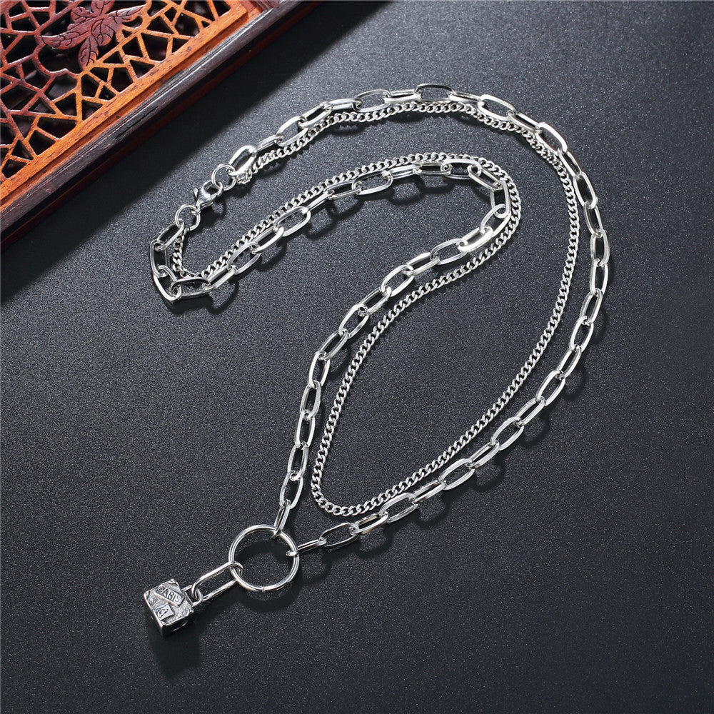 Planderful Titanium Steel Necklace Double Layer Unisex Hip Hop Style Statement For Men And Women