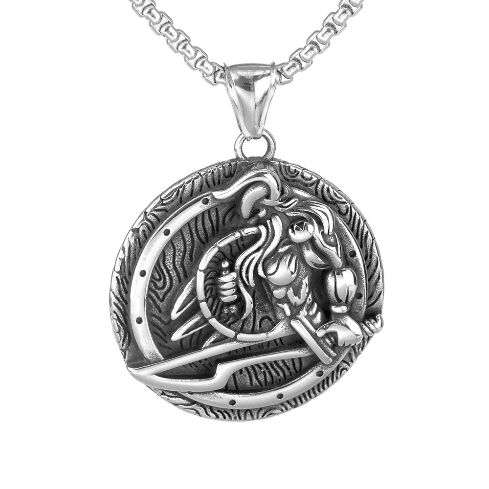 Retro Stainless Steel Men's Viking Warrior Pendant Necklace