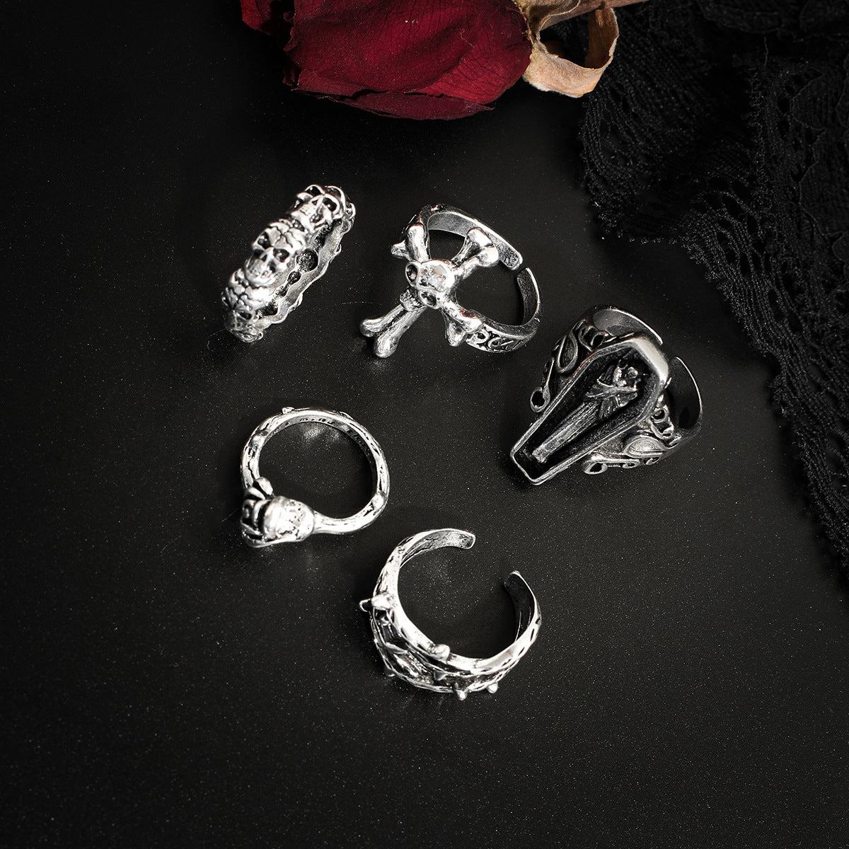 Halloween Bat and Snake Ring Set with Dark Gothic Flair