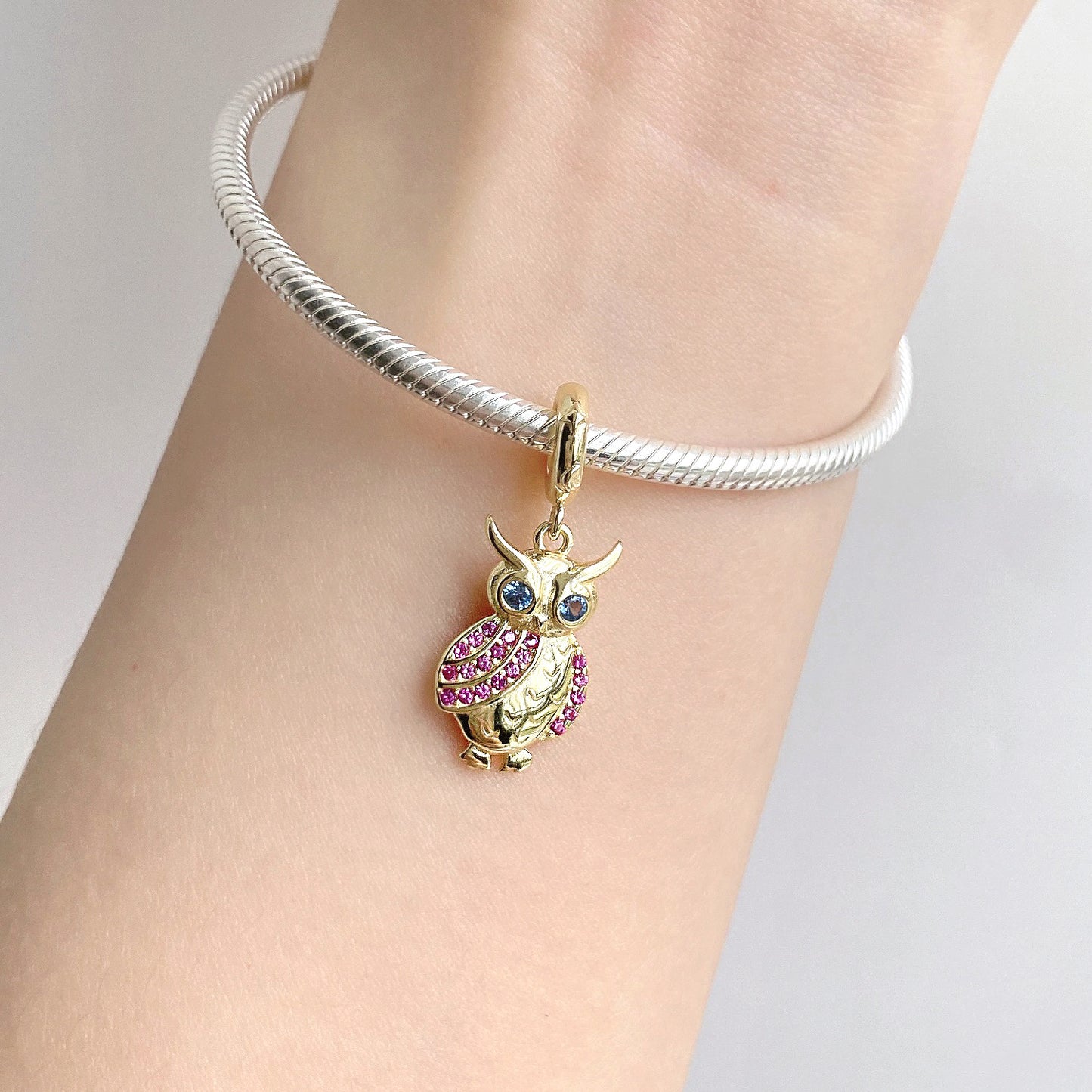 Planderful Jewelry Owl Zircon Pendant Necklace Sterling Silver Gold Plated Finish