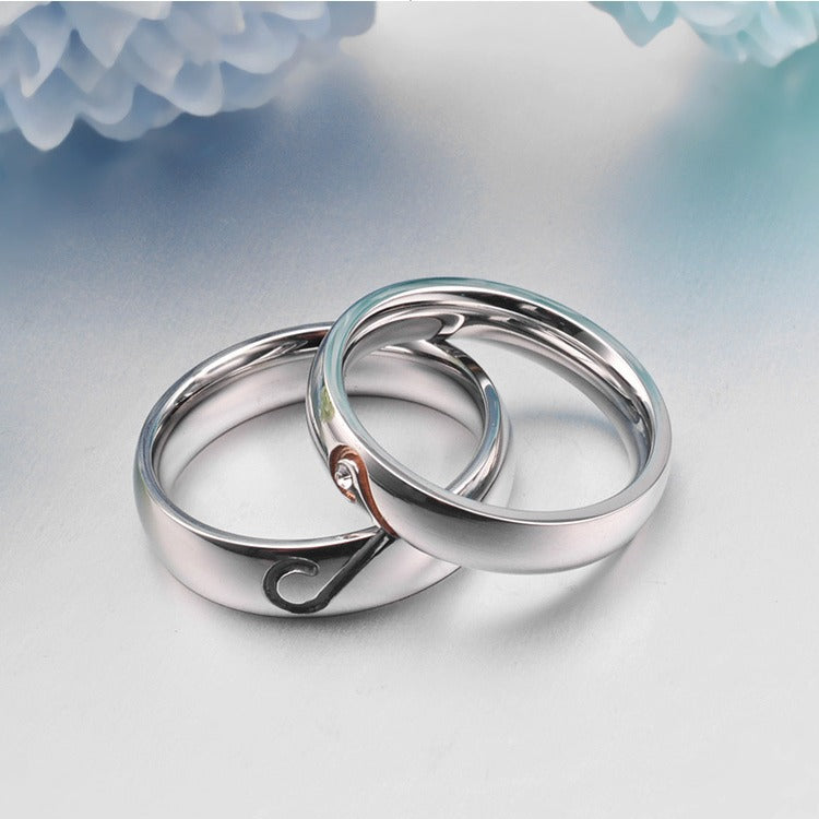 Stainless Steel Heart-Shaped Couple Ring – Zircon Rose Gold – Valentine's
